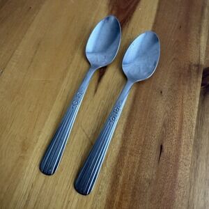 Oneida‎ Thor Fluted Rose Floral Stainless Steel Lot Of 2 Spoons USA Replacement